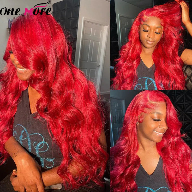 OneMore Glueless Red Lace Front Wig Body Wave 13x4 HD Transparent Lace Colored Human Hair Wigs