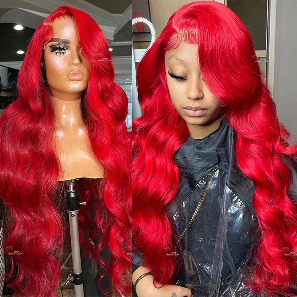 OneMore Glueless Red Lace Front Wig Body Wave 13x4 HD Transparent Lace Colored Human Hair Wigs