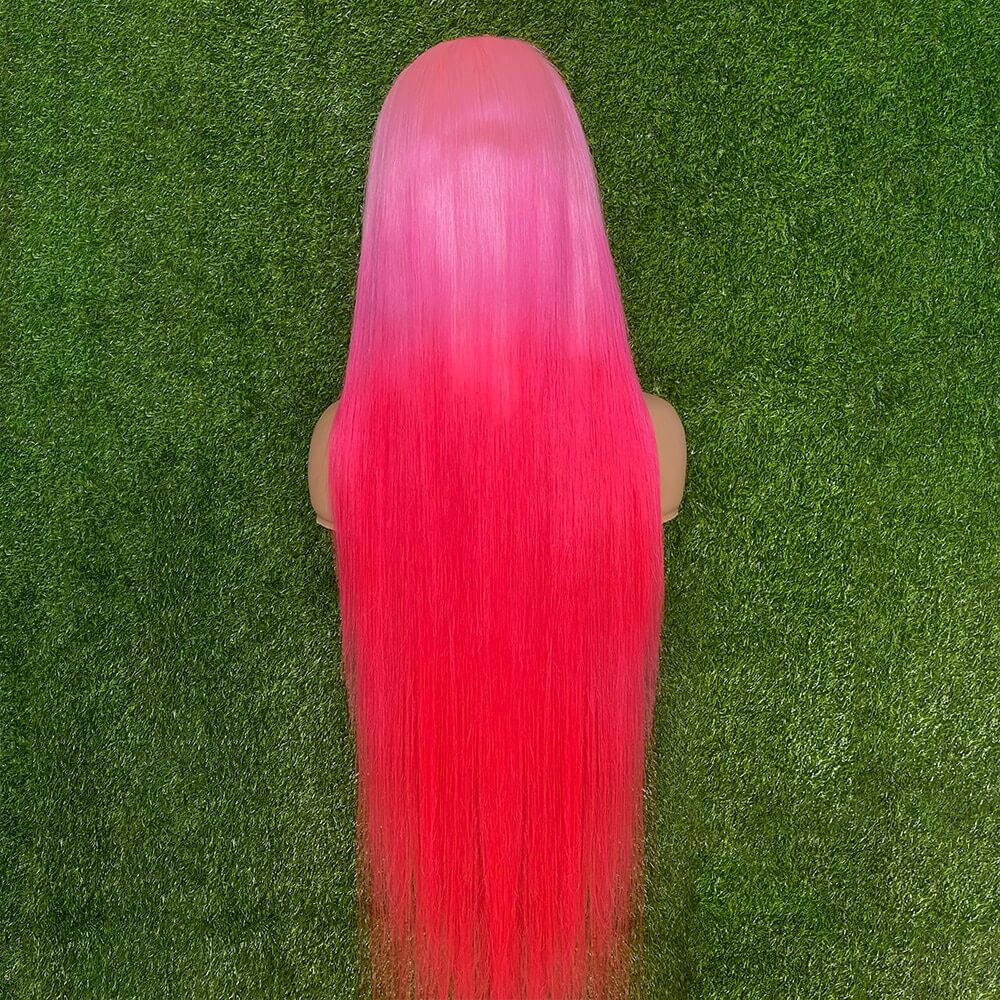 OneMore 200% Density Ombre Barbie Rose Pink Wig Real Straight Human Hair Wig Lace Front Wigs Pre-Plucked