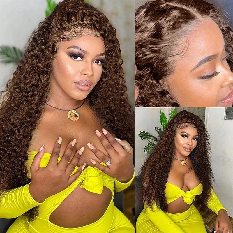 OneMore 250 Density Brown Hair 13x4 Lace Front Wig Deep Wave Frontal Wig Brazilian Colored Human Hair Wigs
