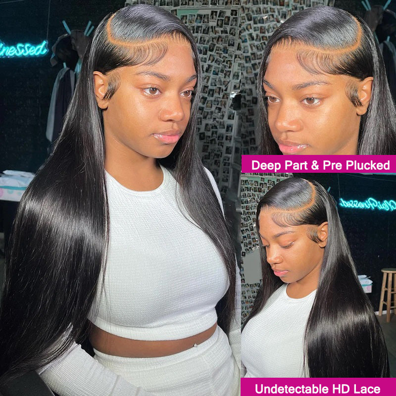 Glueless Straight Hair 13x6 HD Lace Front Wig Pre Plucked and Bleached 40 Inch Real HD Lace Wig