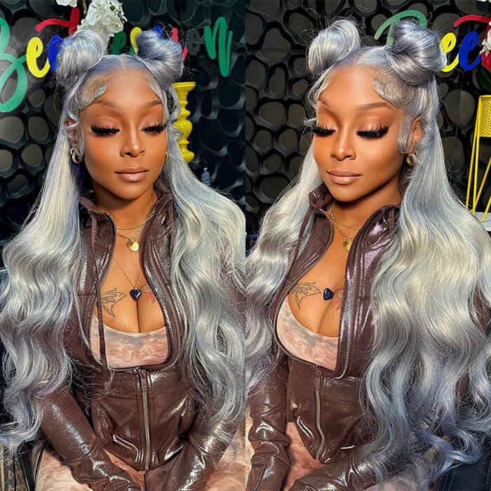 OneMore Silver Grey Body Wave 13x4 HD Lace Front Wig Glueless Colored Human Hair Wigs