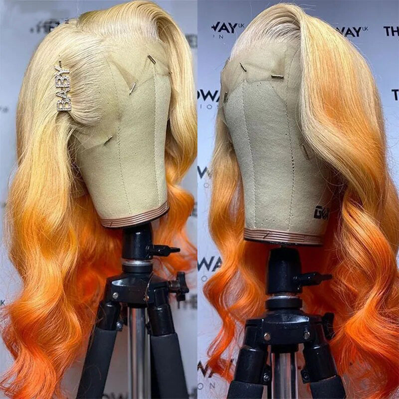 OneMore Ombre Blonde Ginger Color 13x4 Lace Front Wig HD Transparent Lace 2 Tone Colored Human Hair Wigs