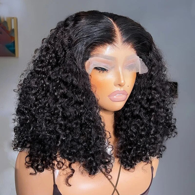 OneMore Kinky Curly 5x5 Pre Bleached Tiny Knots Pre-Cut Lace Glueless Bob Wig