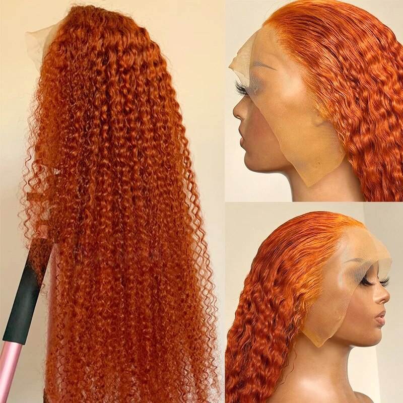 OneMore Ginger Orange 13x4 Transparent Lace Front Wigs Curly Hair Pre Plucked Glueless Wigs For Women