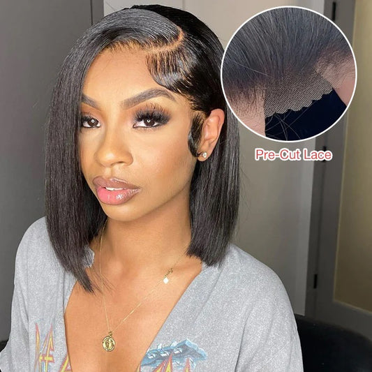 Straight Glueless Bob Wig Pre Cut HD Lace Closure Ready to Wear Wigs Beginner Friendly
