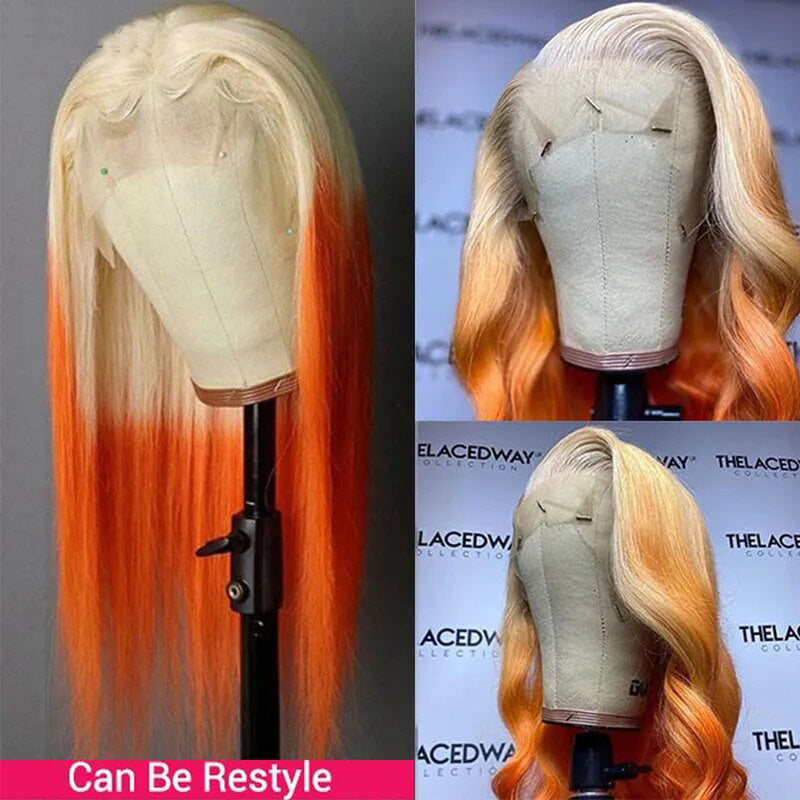 OneMore Ombre Blonde Ginger Color 13x4 Lace Front Wig HD Transparent Lace 2 Tone Colored Human Hair Wigs