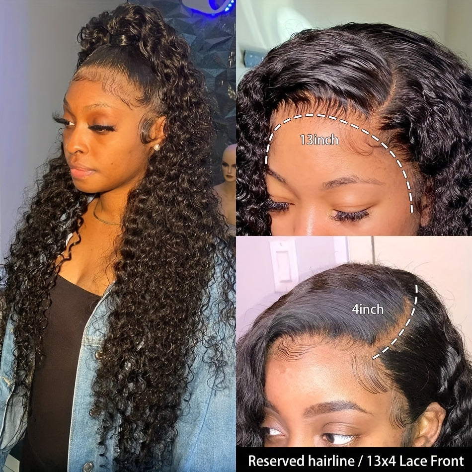 Curly Human Hair Wigs 13x4 Lace Front Wig Pre Plucked 34 Inch Glueless Kinky Curly Wig