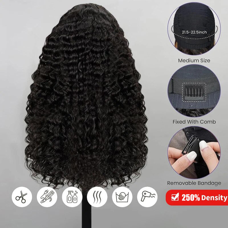 250% Density 30 Inch Wet and Wavy Human Hair Lace Front Wig Water Wave Pre Plucked HD Lace Wig