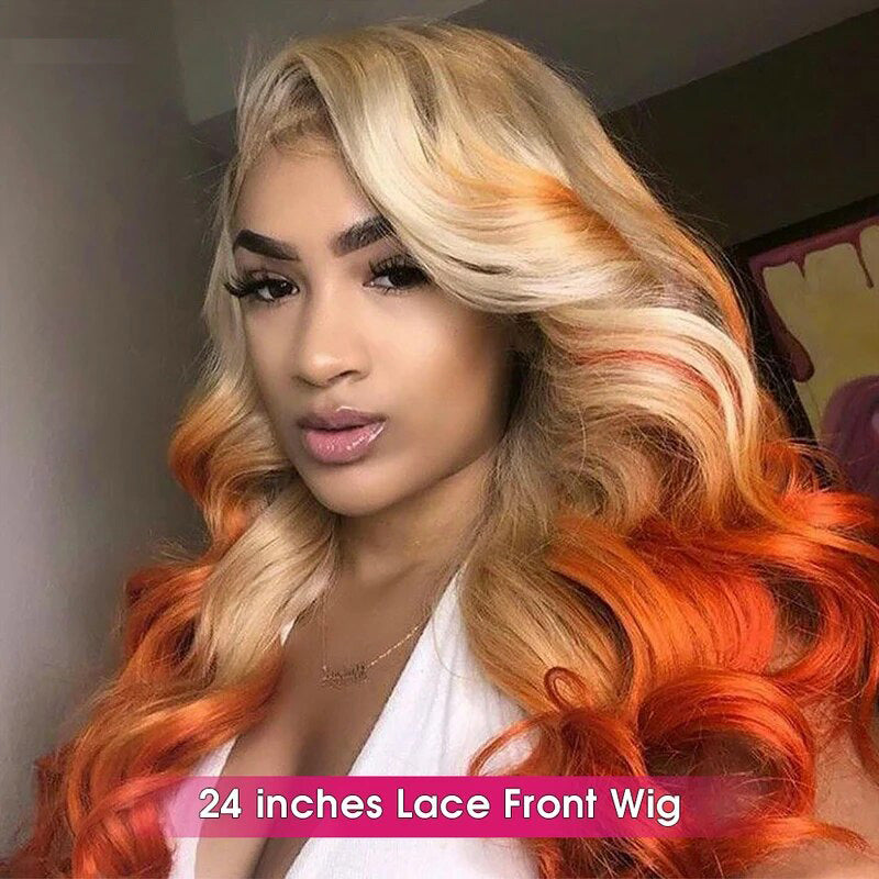 OneMore Ombre Blonde Ginger Color 13x4 Lace Front Wig HD Transparent Lace 2 Tone Colored Human Hair Wigs
