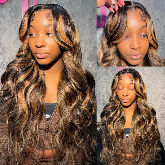 (OneMore Bogo Sale)Honey Blonde Highlights Wig Pre Plucked Lace Front Wig