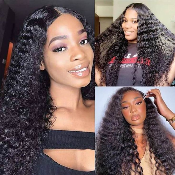 Deep Wave Human Hair 3 Bundles with Closure Transparent 13x4 Lace Frontal Pre Plucked