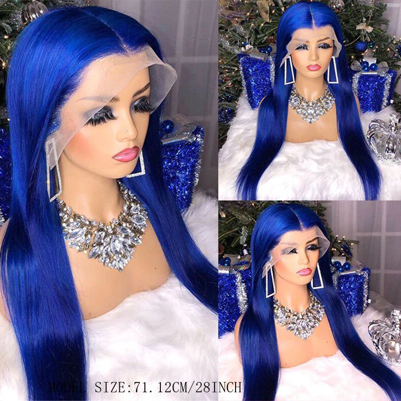 Midnight Blue Straight Hair HD Transparent 13x4 Lace Frontal Wig PrePlucked Glueless Human Hair Wigs