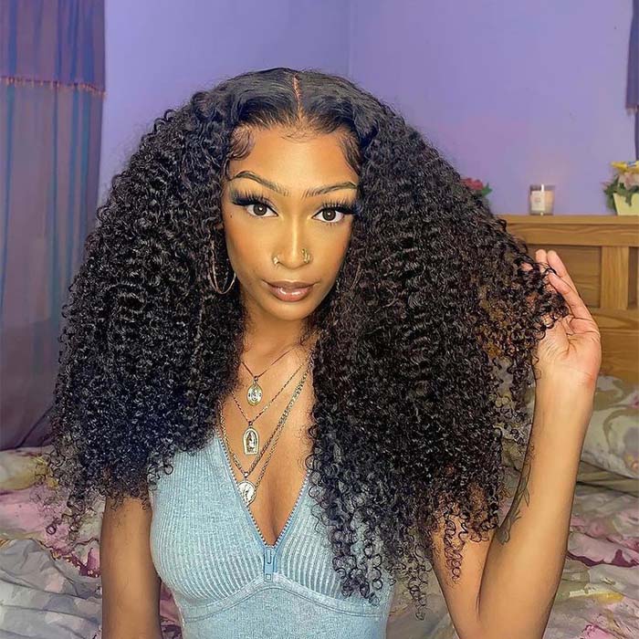Beginner Friendly Glueless Human Hair Wig Kinky Curly Hair 5x5 Pre Cut Lace Front Wig
