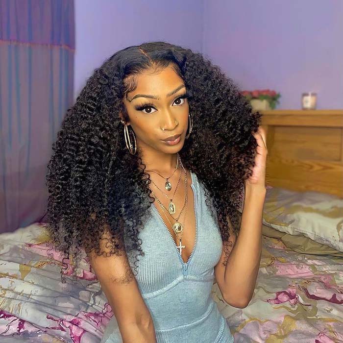 Beginner Friendly Glueless Human Hair Wig Kinky Curly Hair 5x5 Pre Cut Lace Front Wig
