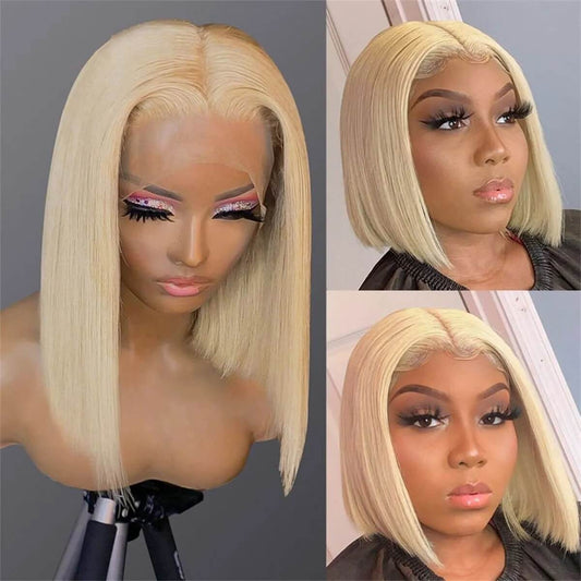 Blonde Bob Wig Straight Hair 613 Blonde Human Hair Wigs Short Lace Front Wigs