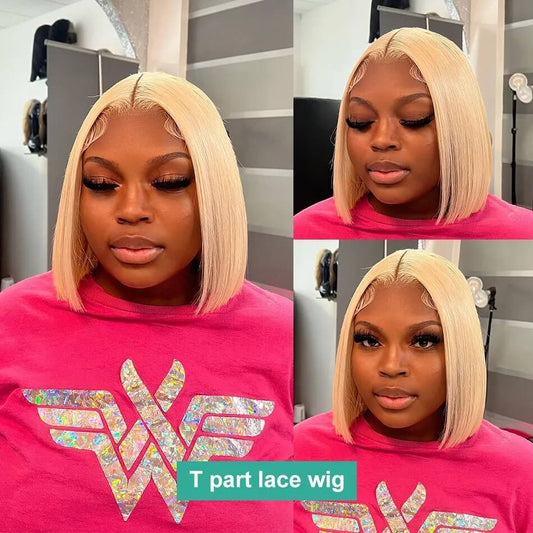 613 Hair Color Short Bob Wig Straight Hair Blonde Lace Front Wig Glueless Human Hair Wigs