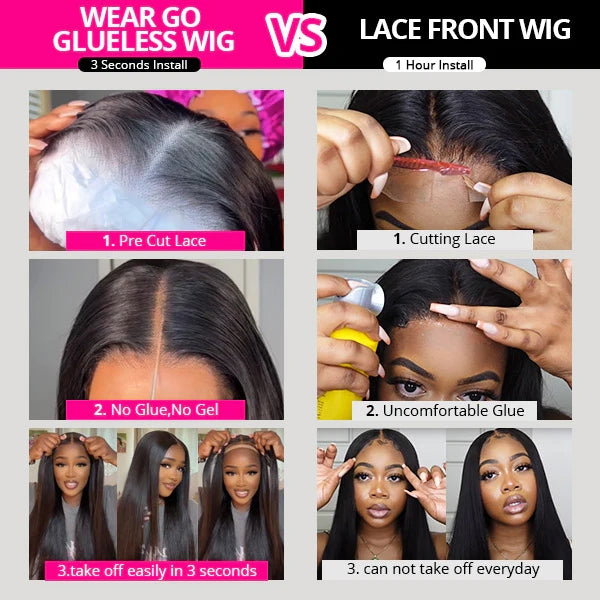 Glueless Straight Hair 5x5 Closure Wig HD Lace Pre Plucked and Bleached Ready to Wear Wig