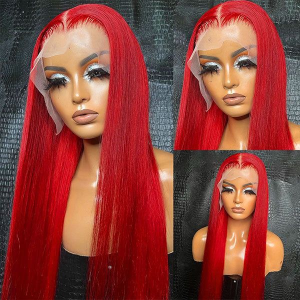 OneMore Glueless Red Lace Front Wig HD Transparent Lace Straight Hair 13x4 Lace Front Wig 180% Density