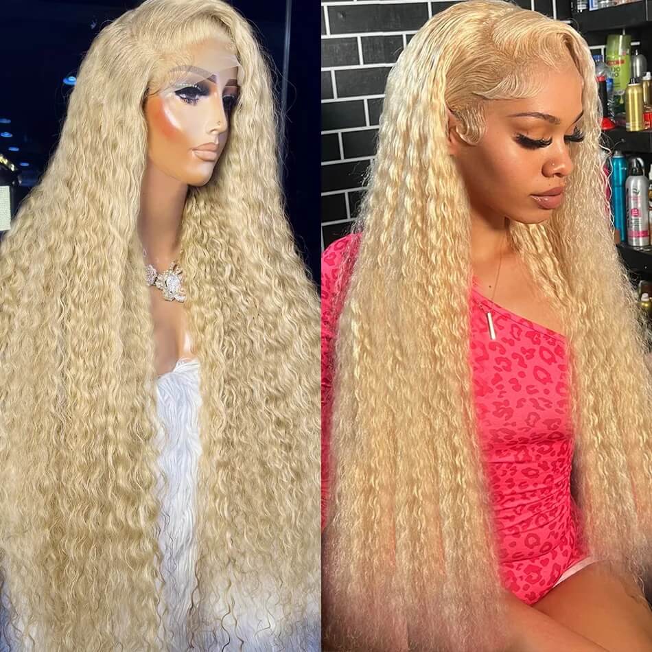 Honey Blonde Lace Front Wig Glueless Deep Wave Wigs 613 Blonde Lace Frontal Wig Transparent Deep Curly Wig