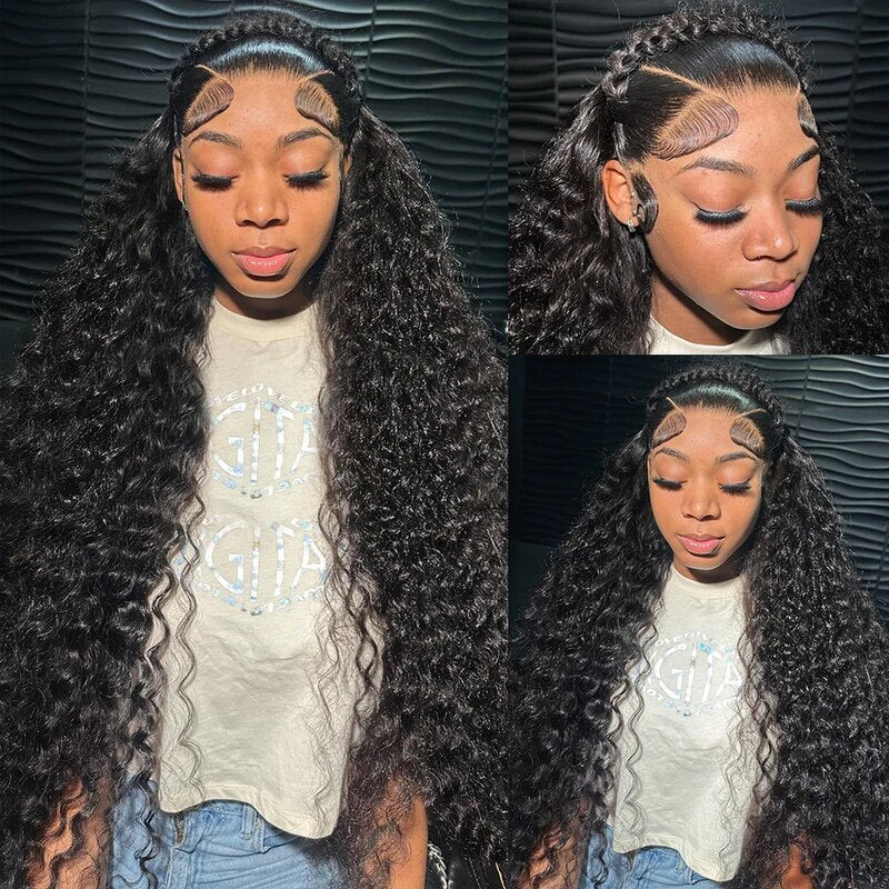 250% Density 30 Inch Wet and Wavy Human Hair Lace Front Wig Water Wave Pre Plucked HD Lace Wig