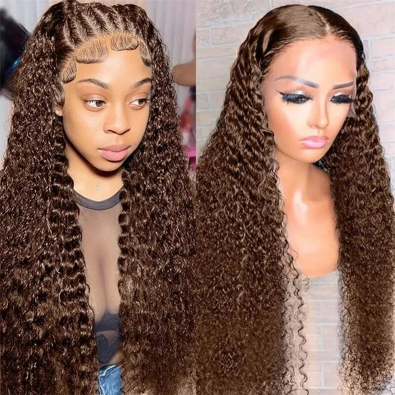 OneMore 250 Density Brown Hair 13x4 Lace Front Wig Deep Wave Frontal Wig Brazilian Colored Human Hair Wigs
