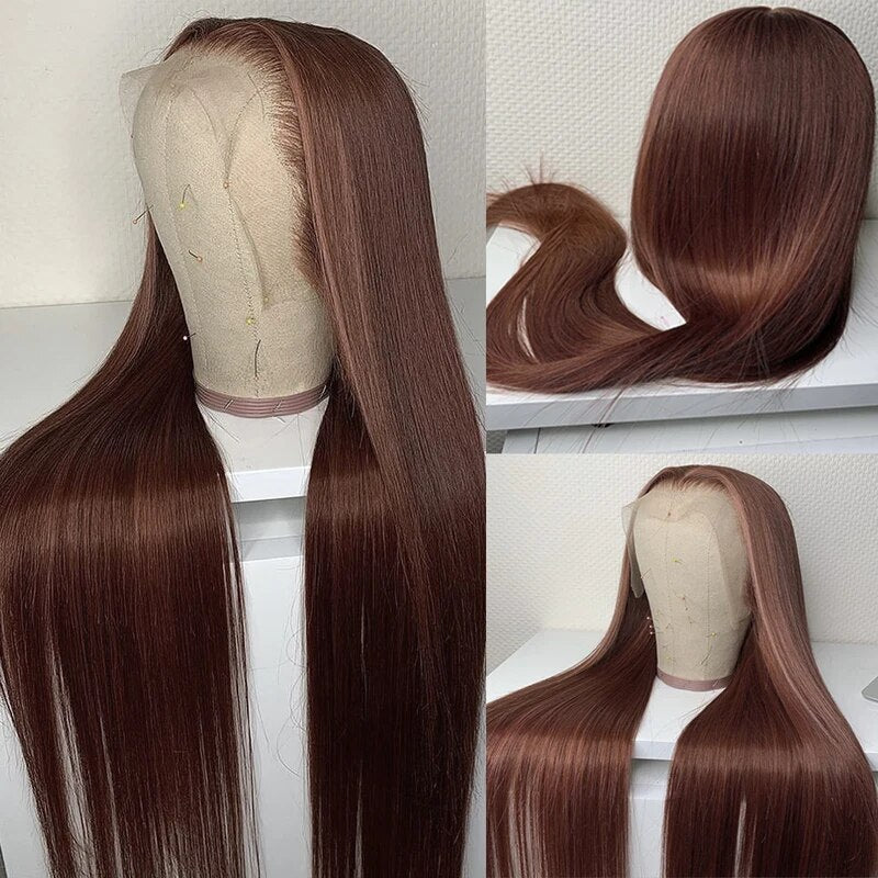OneMore Chocolate Brown Wig Straight Hair Lace Front Wig Glueless Human Hair Wigs HD Lace