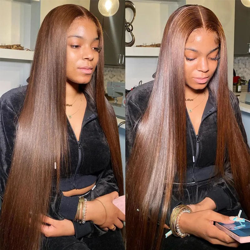 OneMore Chocolate Brown Wig Straight Hair Lace Front Wig Glueless Human Hair Wigs HD Lace
