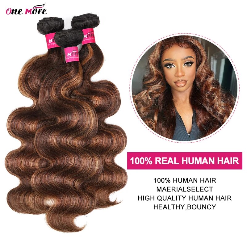 OneMore #FB30 Highlight Hair Bundles with Closure Brazilian Body Wave Human Hair Bundles