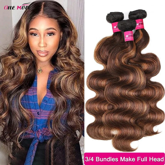 OneMore #FB30 Highlight Hair Bundles with Closure Brazilian Body Wave Human Hair Bundles