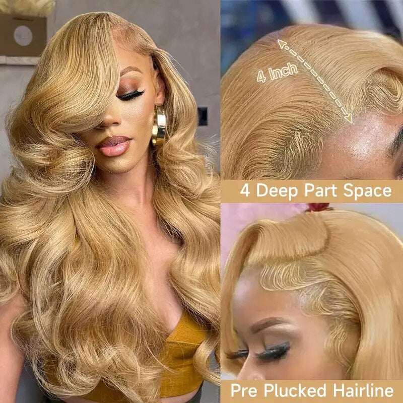 OneMore Honey Blonde Body Wave Wig 13x4 Lace Front Wig Glueless Wigs for Women