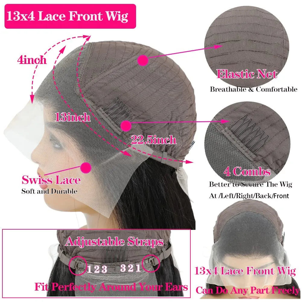 40 Inch Bone Straight Lace Front Wig Pre Plucked Glueless Wig HD Transparent Lace Long Human Hair Wigs