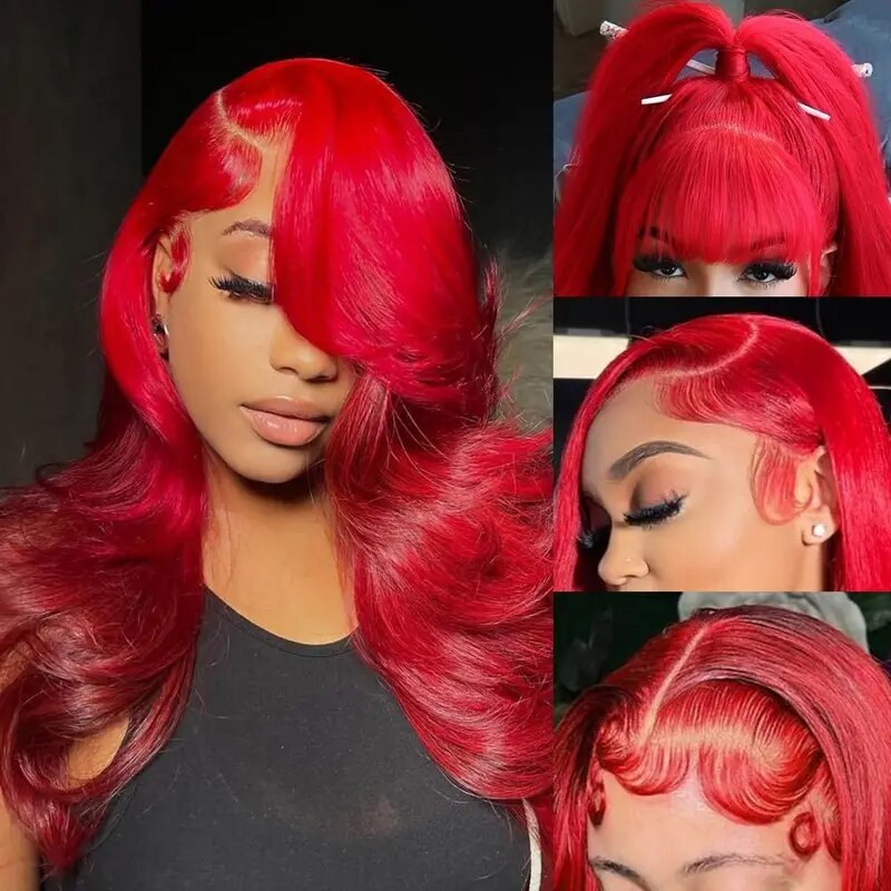 OneMore Glueless Red Lace Front Wig Body Wave 13x4 HD Transparent Lace Colored Human Hair Wigs