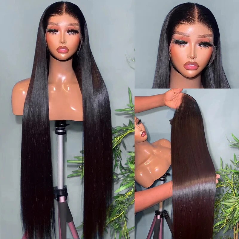 40 Inch Bone Straight Lace Front Wig Pre Plucked Glueless Wig HD Transparent Lace Long Human Hair Wigs