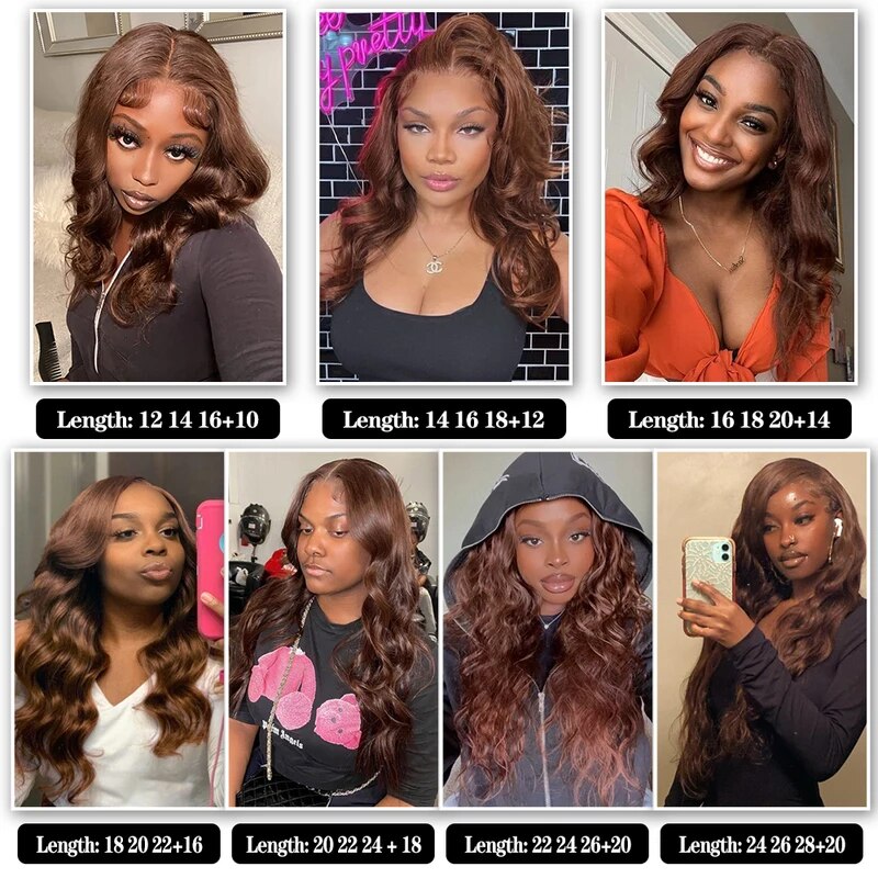 #4 Chocolate Brown Body Wave Human Hair Bundles with 13x4 Lace Frontal