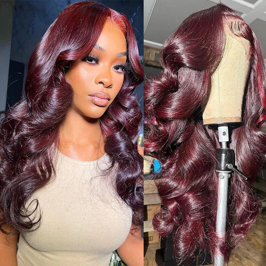 OneMore Dark Burgundy Color 13X4 Lace Front Wigs HD Lace 99J Body Wave Glueless Wig