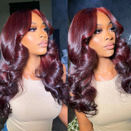 OneMore Dark Burgundy Color 13X4 Lace Front Wigs HD Lace 99J Body Wave Glueless Wig