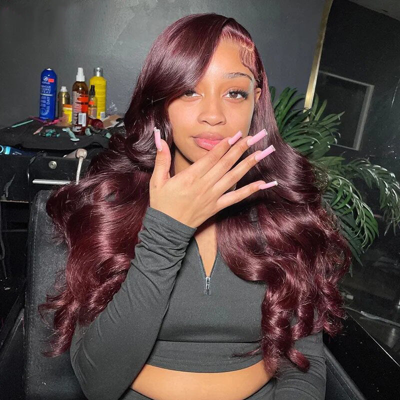OneMore Dark Burgundy Color 13X4 Lace Front Wigs HD Lace 99J Body Wave Glueless Wig