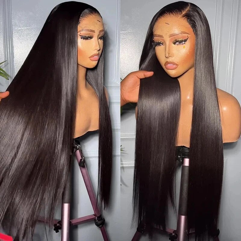 40 Inch Bone Straight Lace Front Wig Pre Plucked Glueless Wig HD Transparent Lace Long Human Hair Wigs