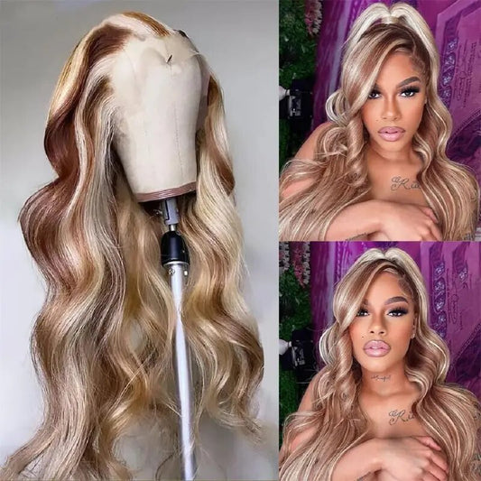 Chocolate Brown with 613 Blonde Highlights Body Wave 13x4 Lace Front Wig