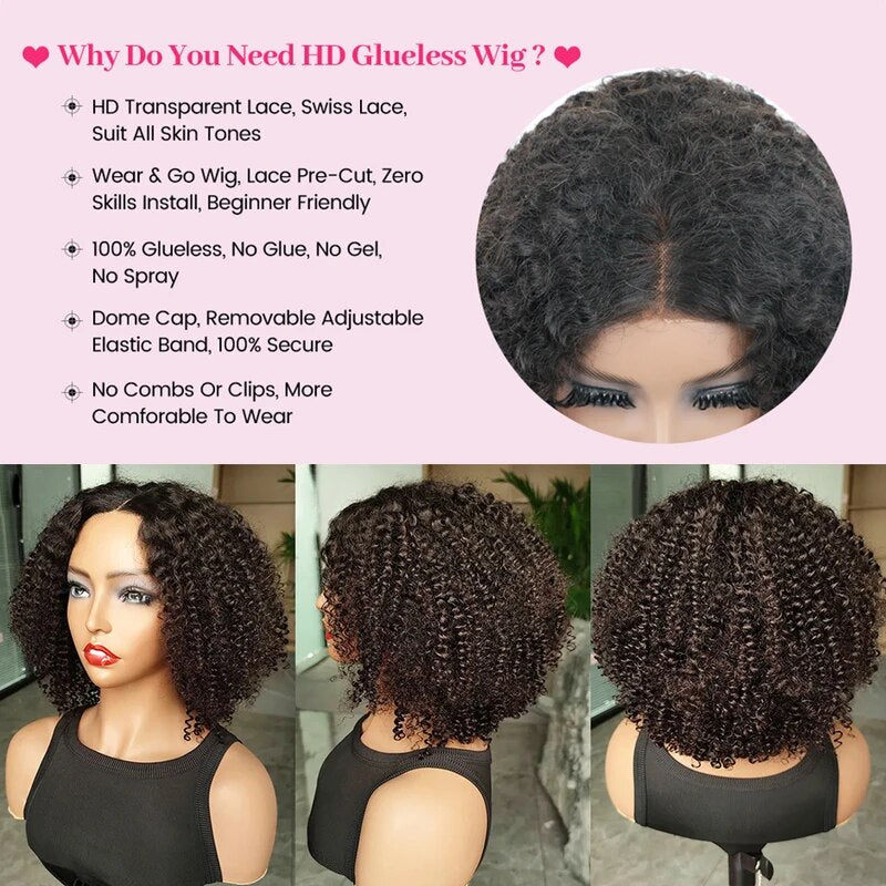 OneMore Kinky Curly 5x5 Pre Bleached Tiny Knots Pre-Cut Lace Glueless Bob Wig