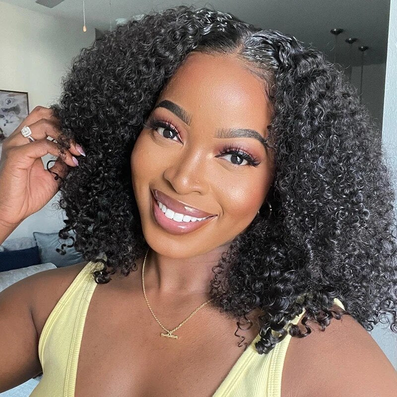 OneMore Kinky Curly 5x5 Pre Bleached Tiny Knots Pre-Cut Lace Glueless Bob Wig