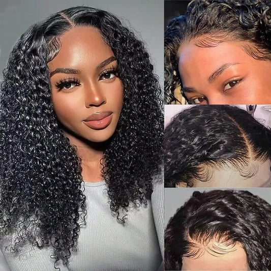 OneMore Kinky Curly 5x5 Pre Bleached Tiny Knots Pre-Cut  Lace Glueless Bob Wig
