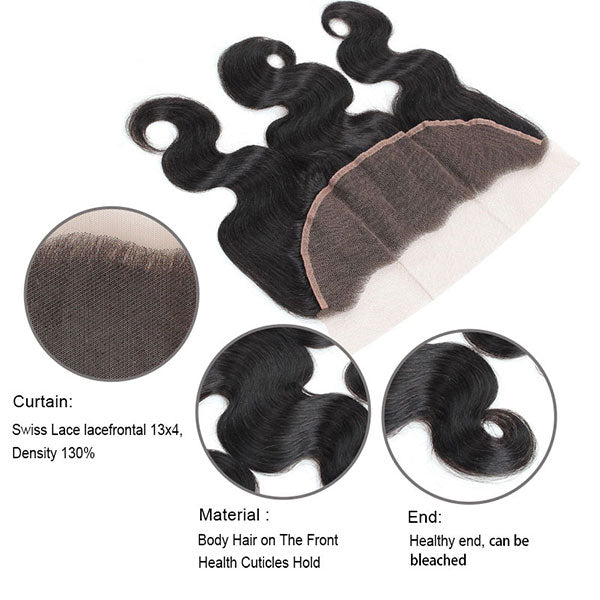 Peruvian Human Hair Bundles with Closure Body Wave 3 Bundles with 13x4 Lace Frontal Closure