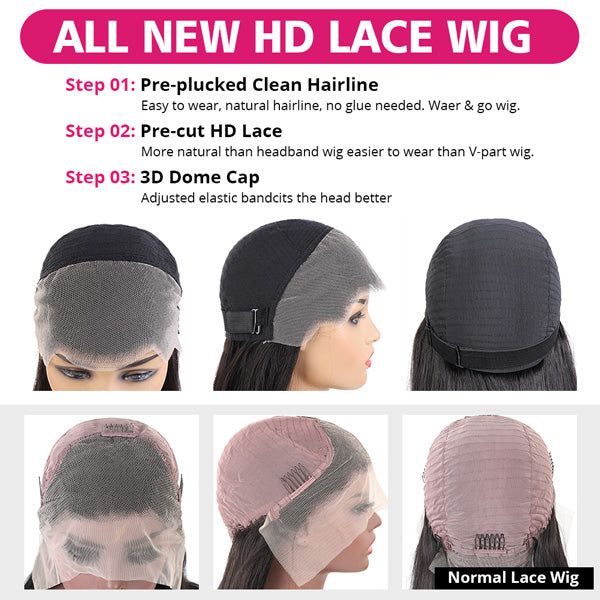 Kinky Straight Hair Glueless Human Hair Wigs HD Lace Yaki Hair 13x4 Lace Frontal Wig