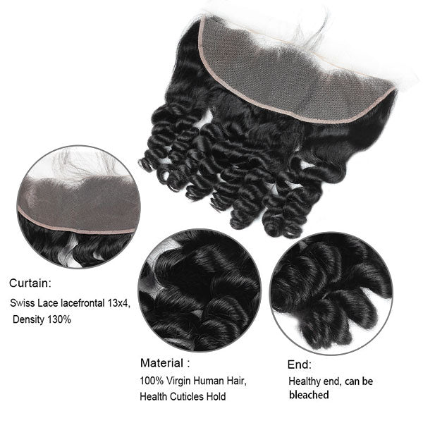 Peruvian Hair Loose Wave 3 Bundles with 13x4 Lace Frontal Closure