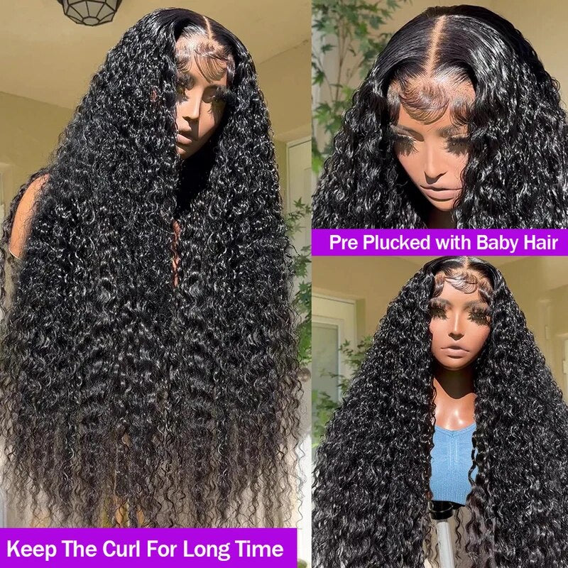 Deep Wave Wig 13x4 Lace Front Wigs Transparent Lace Long Human Hair 34 Inch Glueless Wigs