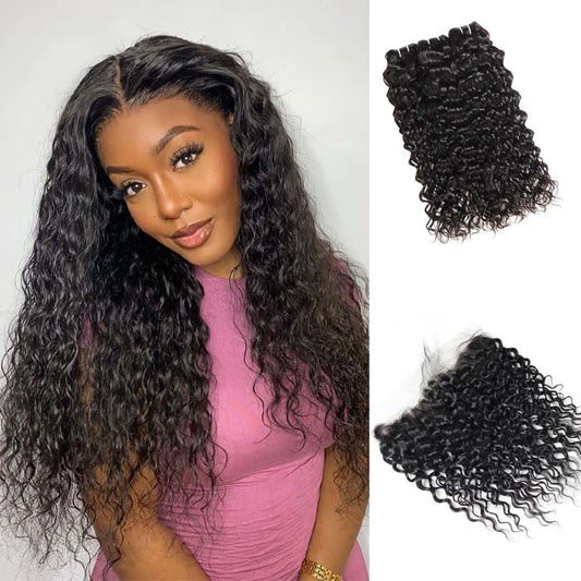 Brazilian Water Wave 3 Bundles with 13x4 Lace Frontal HD Lace Hair Human Hair Bundles