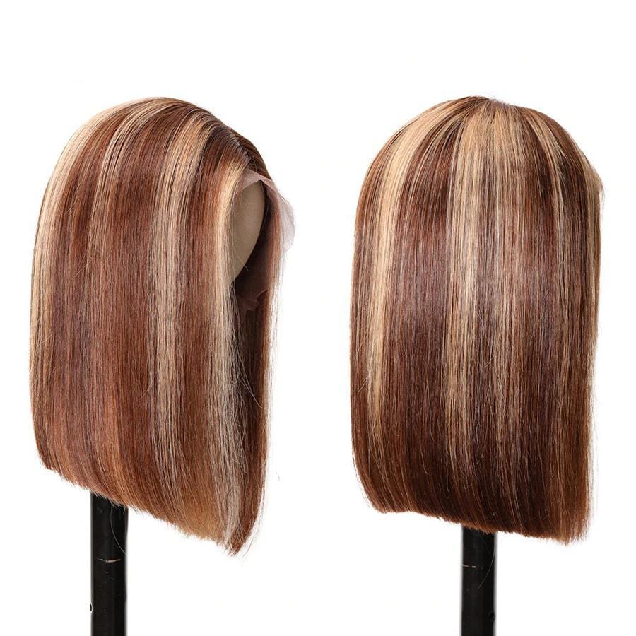 Highlights Bob Wig Straight Hair Pre Cut HD Lace Front Wig Glueless Ready To Wear Wigs