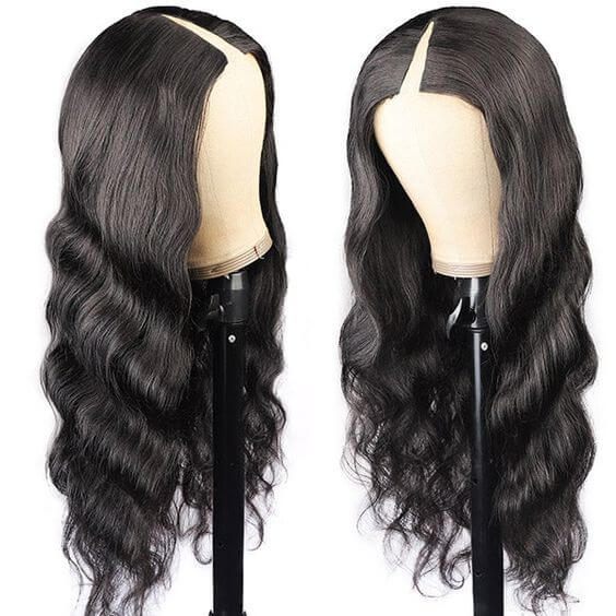 V Part Wig Tranparent Lace Front Human Hair Wig Natural Color Thin Part Wigs